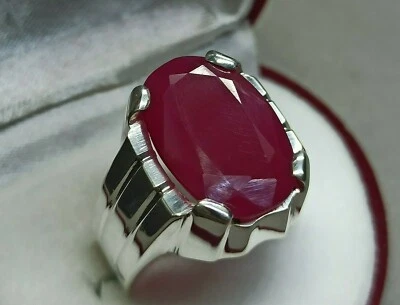 Oval Cut Dark Red Ruby Mens Ring Sterling Silver 925 Roby Handmade Yaqoot Ring - Image 1 of 4
