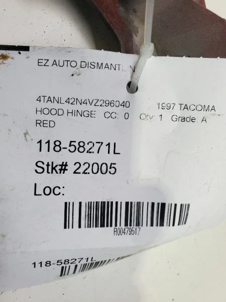 1995-2004, Toyota Tacoma, bisagra del capó izquierdo del conductor, rojo, número de pieza: 53420-35010 Foto 1 de 4