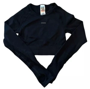 Gymshark Seamless Cropped Long Sleeve Shirt Womens Size Small Black Key Hole  - Picture 1 of 6