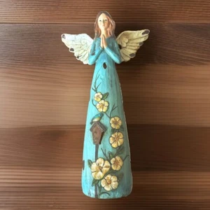 TII COLLECTIONS Angel Hand Painted Blue 14.5” Prayer Rustic Lady Birdhouse Wings - Picture 1 of 8