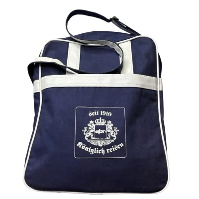 Bolso Bandolera De Colección Años 70 Real Alemán de Viaje de Lona Blanco y Azul Marino Foto 1 de 4