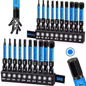 20 Pieces Allen Wrench Drill Bit Set Hex Bits 2 inch 20 (Metric & SAE) - Picture 1 of 8