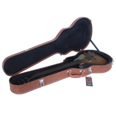 Dark Brown Lockable Hard-Shell Guitar Case for Les Paul LP Guitars, Faux Leather - Image 1 of 4