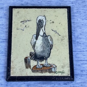 Sitting PELICAN Pier Ocean Beach Seagull UNIQUE OOAK Wall Art Painting ❤️blt17j1 - Picture 1 of 8