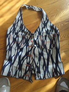 Vtg Coogi Multicolor New Halter Denim Vest With Tie Up Back Rare Htf Tag Size L - Picture 1 of 12