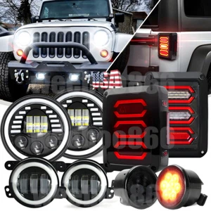 New Kit 8pc For Jeep JK 07-18 7" Halo Led Headlights Tail Light Fog Turn Signals - Picture 1 of 22