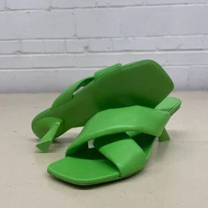 FERRAGAMO Aludra Crossover-Strap Heel Sandal Women Size US 5.5 Lime Lamb Leather - Picture 1 of 7