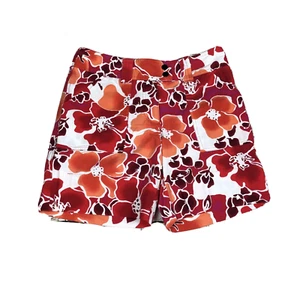 NY And CO Size 4 Shorts Womens Snap Flat Front Watercolor Floral Red White Print - Picture 1 of 4