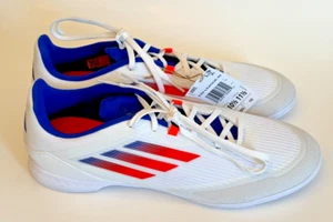 Adidas F50 League Indoor Soccer Shoes White Solar Red Blue Men's Sz 10.5 IF1395 - Picture 1 of 8