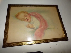 Vintage SLEEPING BABY  Bessie Pease Gutmann Framed Art Print 12X9 - Picture 1 of 12