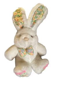 VTG Walmart White Rabbit Easter Bunny Plush stuffed animal with floral print - Picture 1 of 4