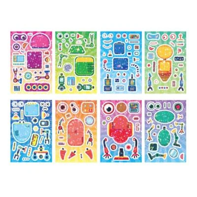 8 Sheets Kids Robots Holographic Stickers Waterproof Decals Card Crafts DIY Gift - Image 1 of 4