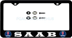(ONE) License Plate Frame Stainless Steel Vinyl Lettering FOR SAAB - Foto 1 di 3