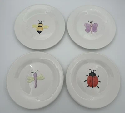 Juego de 4 platos de postre de cerámica insectos en caja decorativa estilo kitsch abuela Foto 1 de 4
