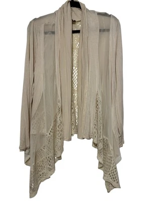 Fenn Wright Manson Cream Draped Open-Front Cardigan with Lace Detail Sz 1X - Image 1 of 4