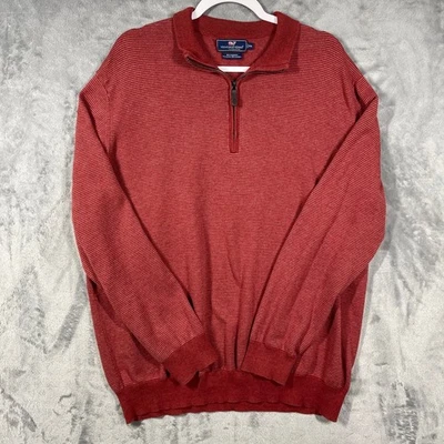 Pullover para hombre Vineyard Vines a rayas rojas con cremallera XXL mezcla de algodón y cachemir Foto 1 de 4
