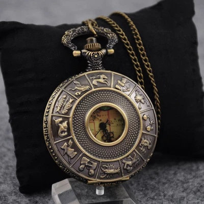Vintage Bronze Steampunk Roman Numerals Quartz Pocket Watch Unisex Necklace Gift - Image 1 of 4
