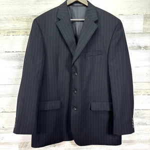 LAUREN Ralph Lauren Black Pinstripe 100% Wool 3 Button Summer Suit Jacket Sz 44L - Picture 1 of 15