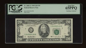 DBR 1995 $20 FRN Chicago Gem Fr. 2082-G PCGS 65 PPQ Serial G94992439B - Picture 1 of 2