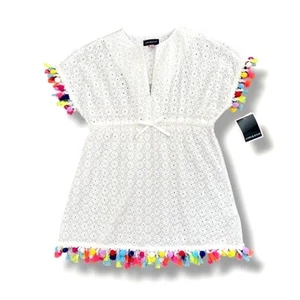 Andy & Evan Girls Swim Cover-Up Size 7 White Eyelet Cotton Pom Pom Tassel NWT - Picture 1 of 8