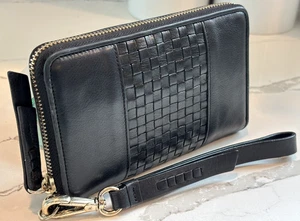Cole Haan Leder Kalbsleder Geldbörse Brennan schwarz 6,5"x4" Taschen Fächer umlaufender Reißverschluss - Bild 1 von 22