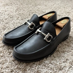 Salvatore Ferragamo Horse Bit Loafer Black Pebbled Leather Men's 10 D Slip On - Picture 1 of 10