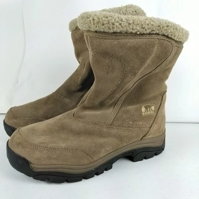 Sorel Waterfall Winter Snow Boots Tan Suede Faux Fur Thinsulate Womens 8.5 Shoes - Image 1 of 4