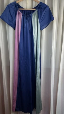VTG Night Gown Color Block 70s nylon blue, Green, Pink  retro MCM Shiny - Image 1 of 4