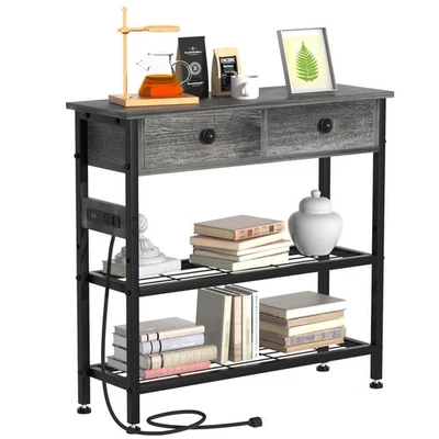 Mesa consola 32" con tomas de corriente y puertos USB - Mesa de entrada estrecha con 2 cajones... Foto 1 de 4