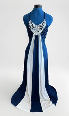 Vestido Maxi Halter de Crochet GoGo Mod Hecho a Mano Vintage de los 70 *Defectos Foto 1 de 4