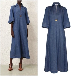 Zimmermann Dress Size 0P/AU 6/US 2 Illustration Denim Pockets Generous Fit Midi - Picture 1 of 22