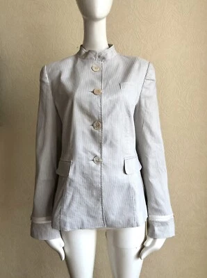 Chaqueta Blazer EMPORIO ARMANI Azul Claro Mezcla Lino Rayas Perla Botón Talla 46 Foto 1 de 4