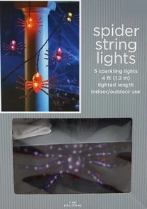 Halloween 5 Sparkling Spider String lights Black Wire Lighted Length 4 ft NIB - Picture 1 of 1