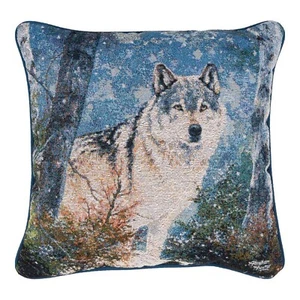 LONE WOLF TEXTURED TAPESTRY THROW PILLOW - 17" SQUARE - Picture 1 of 1