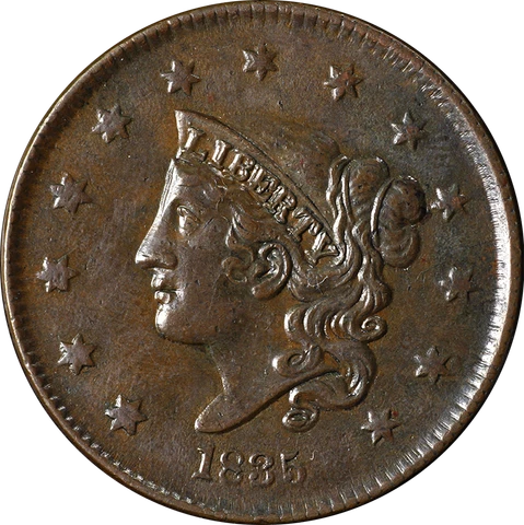 1835 Large Cent Choice AU/BU N.17 R.1 Superb Eye Appeal Strong Strike Cover