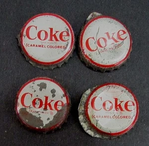 Four vintage Coke soda pop bottle caps FREE S/H - Picture 1 of 2