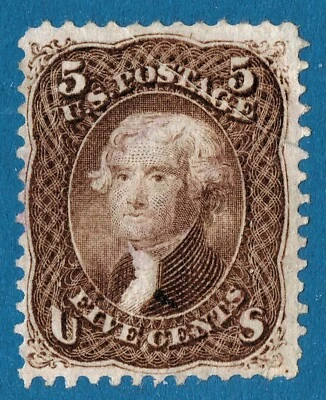 [st7184] USA 1868 #95VAR used "Pre Printing Paper Fold" W.T.Crowe expertise - Image 1 of 3