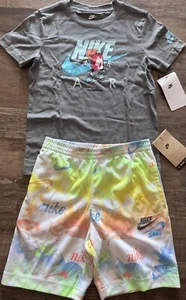 NWT Nike Little Boys 6 Gray/Lt Blue/Yellow/White Shoebox Skateboard Shorts Set - Picture 1 of 3