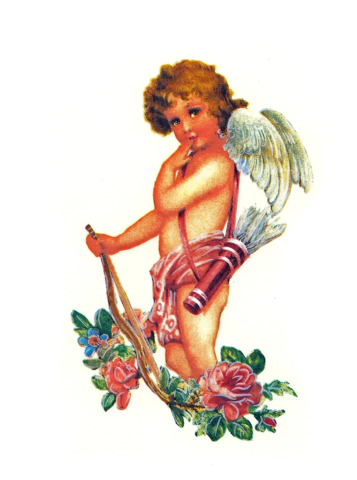 Calcomanías de cerámica San Valentín querubín ángel floral coy cupido arco/flecha floral Foto 1 de 1