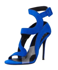 $1150 Giuseppe Zanotti Mistico Royal Blue Suede PVC Sandal Heel 39.5 - Picture 1 of 7