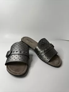 Minnetonka Slip On Slide Sandal. Womans Size 12W. Silver Studded VERY GOOD - Bild 1 von 12