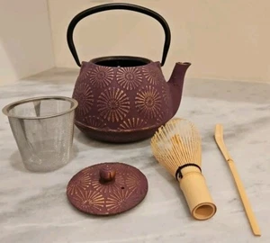 34oz Teavana Cast Iron Tea Pot Kettle Stainless Steel Infuser Tools Purple Gold - Picture 1 of 10