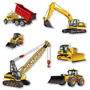 Construction Truck Vehicle Pack 6 Cardboard Party Cutouts Wall Decorations - Picture 1 of 1