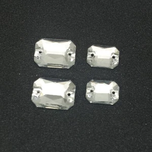 Craft Crystal Sew On Flatback Rectangle Rhinestones Diamante Gem Cut Glass Beads - Picture 1 of 10