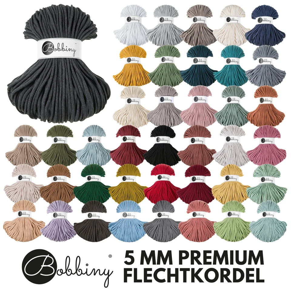 BOBBINY 5mm Premium cordoncino intrecciato 100 m filo uncinetto macramè 50 colori - Immagine 1 di 4