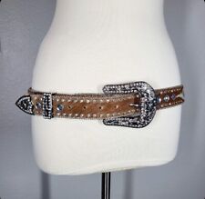 Womens Nocona Calf Hair and Rhinestone Embellished Genuine Leather Belt