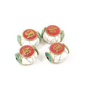 4 Tibetan Beads Fancy White Crackle Loose - Picture 1 of 6
