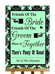 Mintgrün Schwarz Freunde der Braut, Freunde des Bräutigams Sitzschild Hochzeit - Bild 1 von 8