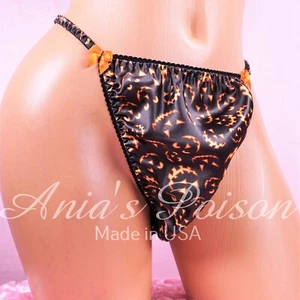 Halloween Sissy Satin Panties MEN'S Pumpkin Smiles string Bikini or bra skirt - Picture 1 of 9