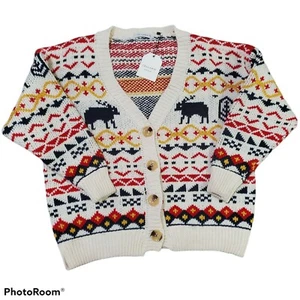 Cellabie Chunky Knit Cardigan Sweater Moose Ugly Geometric Christmas Womens OS   - Picture 1 of 9